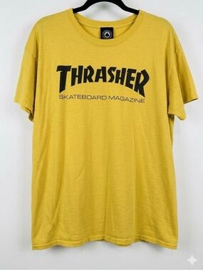 Thrasher Skateboard Magazine Logo T-Shirt Men's Large Yellow Cotton Skate Wear